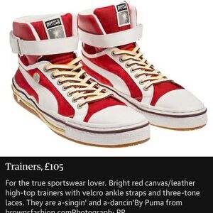 Vintage Puma Red and White High-Top Sneakers with Gold Accents